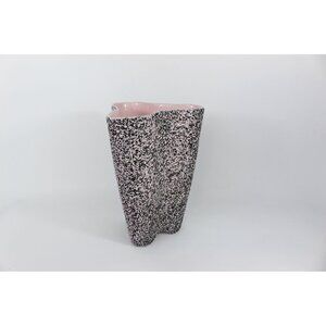 Kenwood Zanesville Pottery Vase 10” USA 2103 MCM Pink Black Speckled Tri Lobe